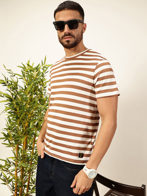 Thomas Scott Men Brown Regular Fit Short Sleeves Round Neck Knitted T-shirt