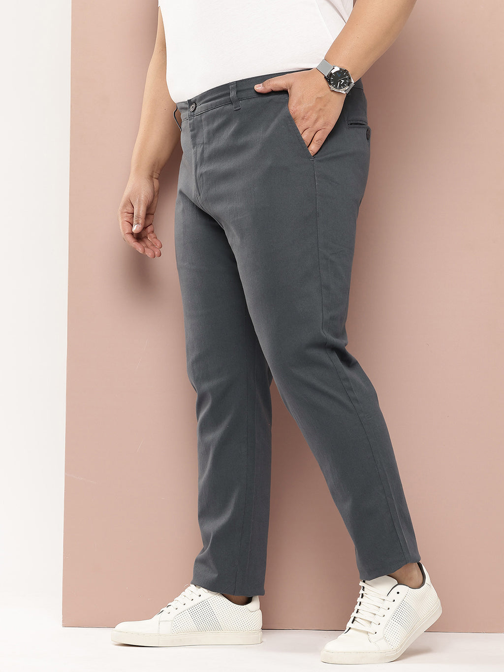 Thomas Scott Men Steel Plus Size Smart Easy Wash Pure Cotton Chinos Trousers
