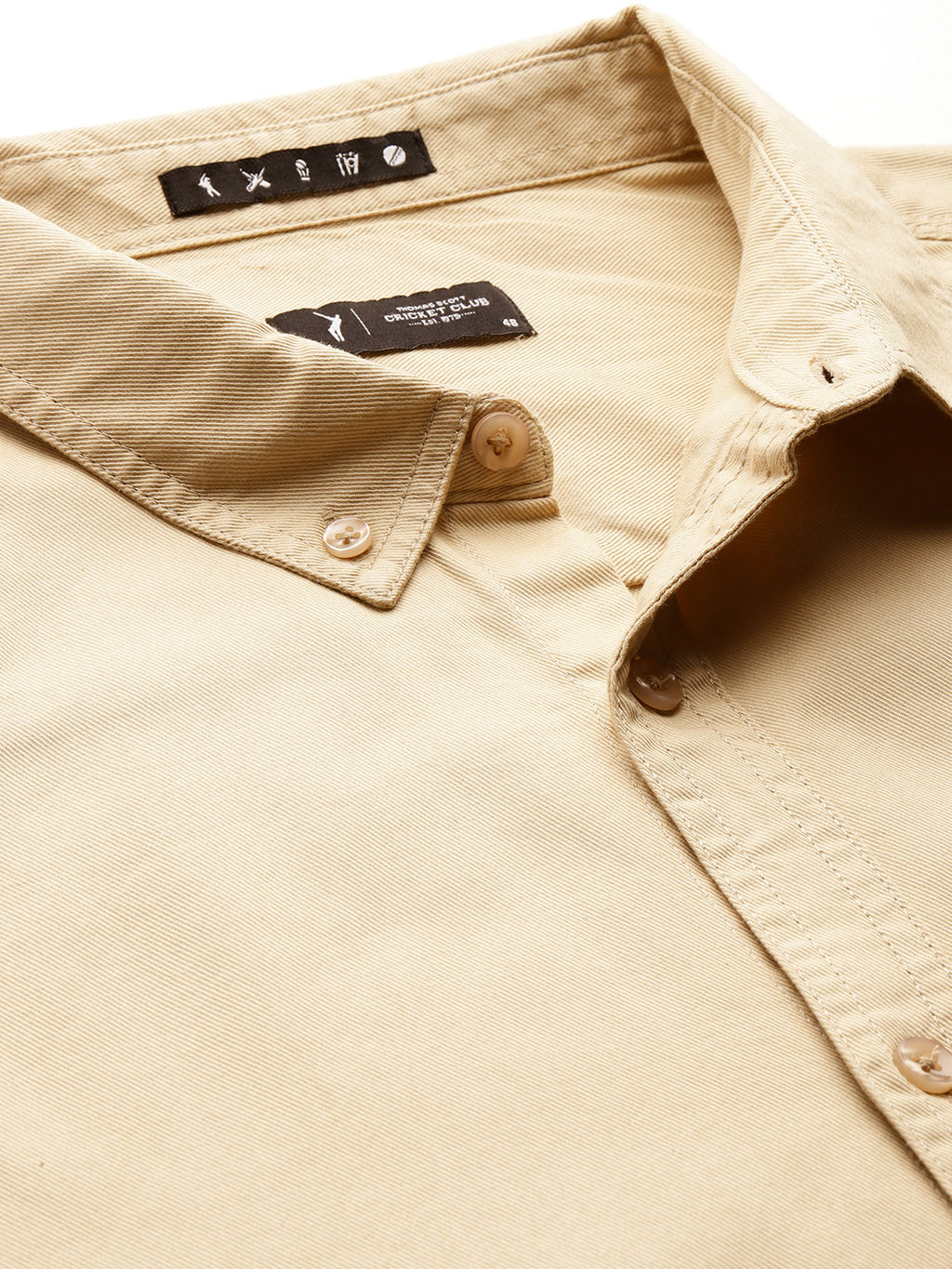Thomas Scott Men Beige Plus Size Regular Fit Long Sleeves Button-Down Collar Twill Shirt