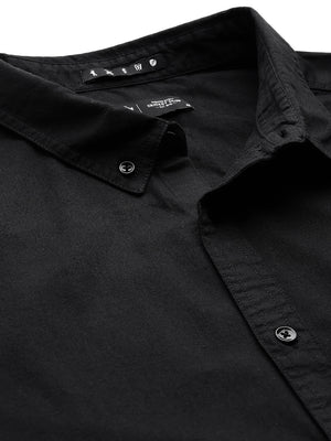 Thomas Scott Men Black Plus Size Regular Fit Long Sleeves Button-Down Collar Twill Shirt