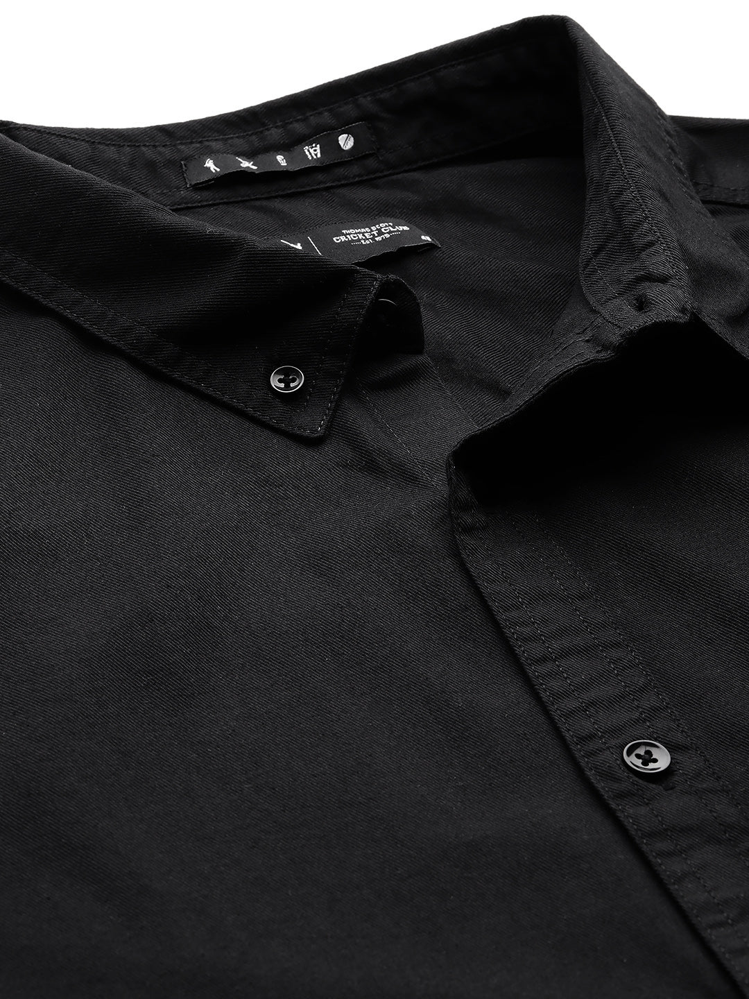 Thomas Scott Men Black Plus Size Regular Fit Long Sleeves Button-Down Collar Twill Shirt