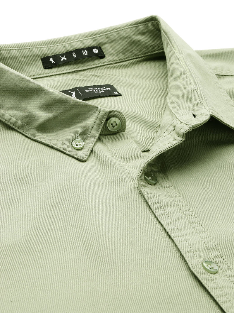 Thomas Scott Men Green Plus Size Regular Fit Long Sleeves Button-Down Collar Twill Shirt