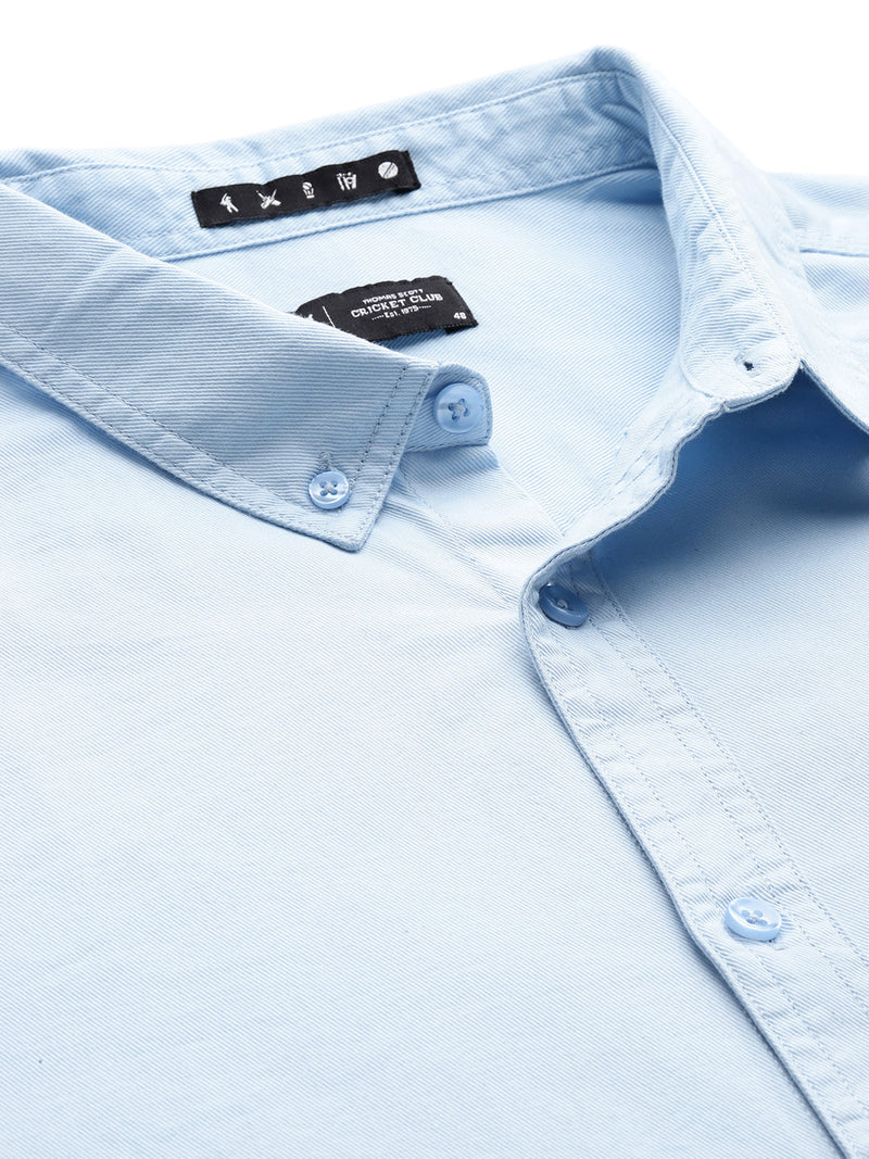 Thomas Scott Men SkyBlue Plus Size Regular Fit Long Sleeves Button-Down Collar Twill Shirt