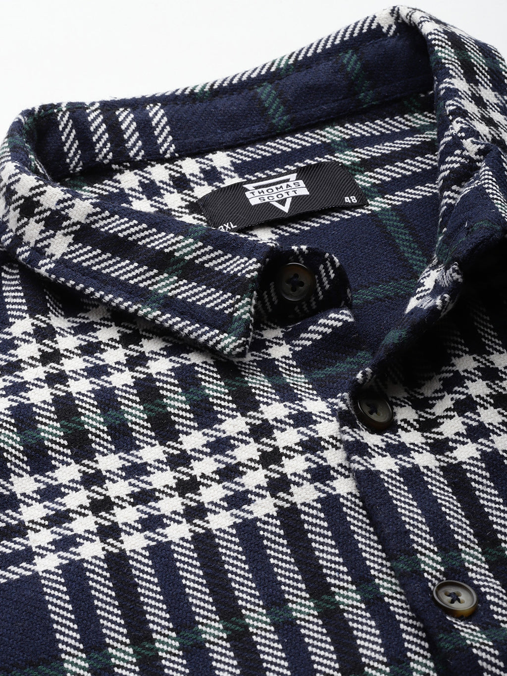 Thomas Scott Men NavyBlue Plus Size Regular Fit Tartan Checks Woven Shirt
