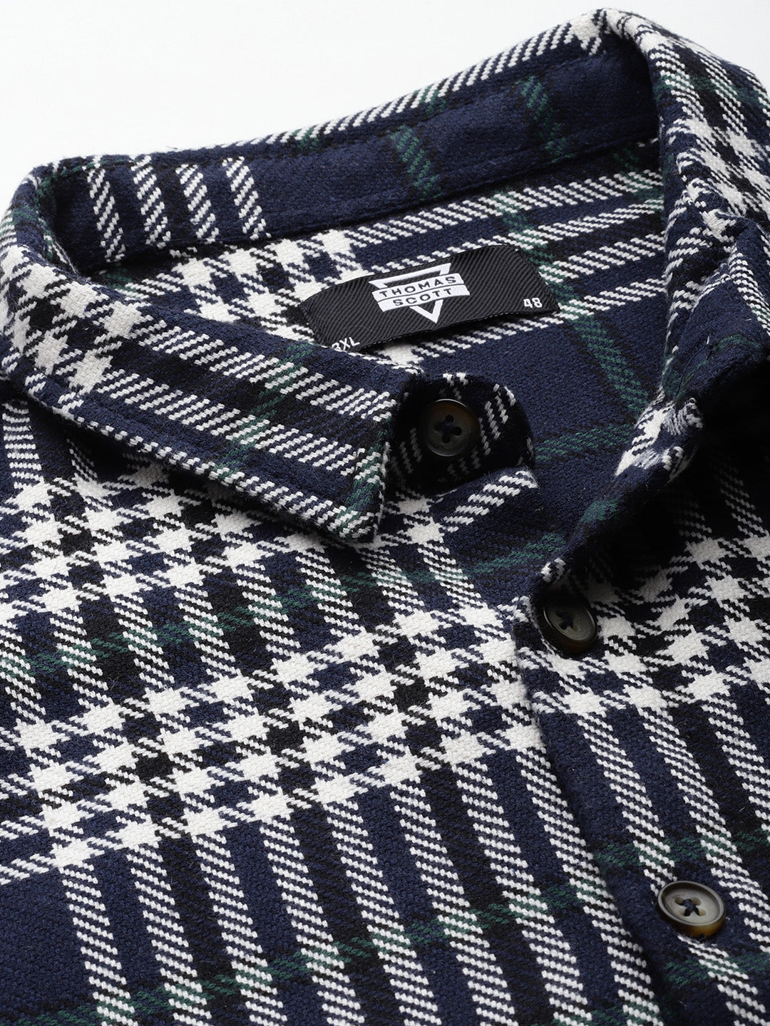 Thomas Scott Men NavyBlue Plus Size Regular Fit Tartan Checks Woven Shirt