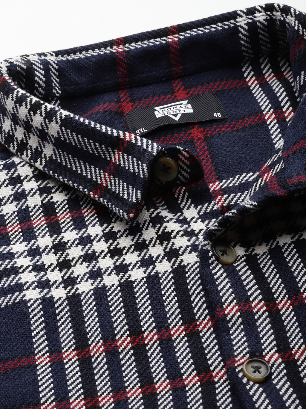 Thomas Scott Men NavyBlue Plus Size Regular Fit Tartan Checks Woven Shirt