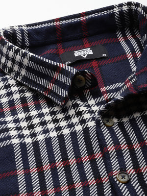 Thomas Scott Men NavyBlue Plus Size Regular Fit Tartan Checks Woven Shirt