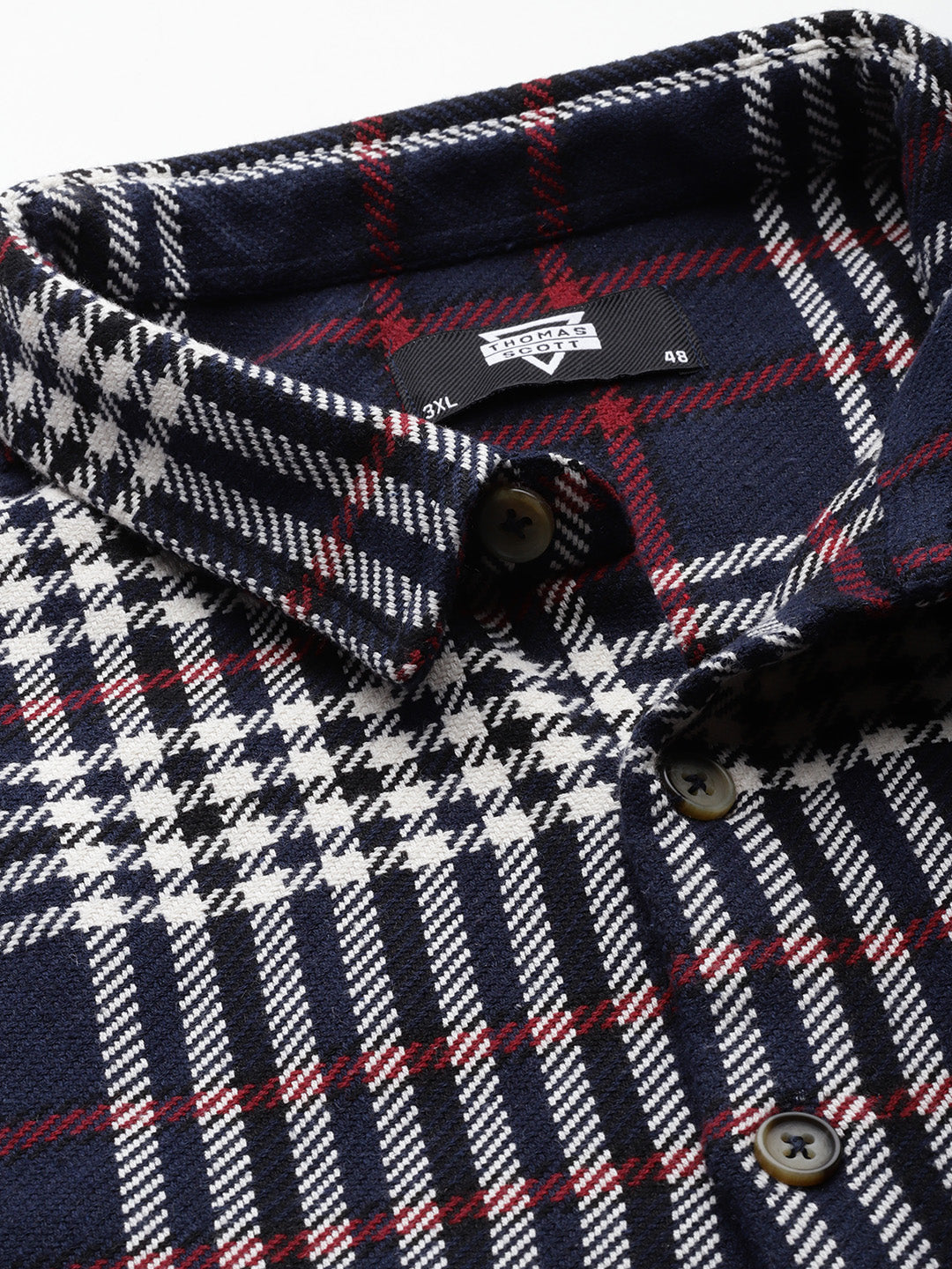 Thomas Scott Men NavyBlue Plus Size Regular Fit Tartan Checks Woven Shirt