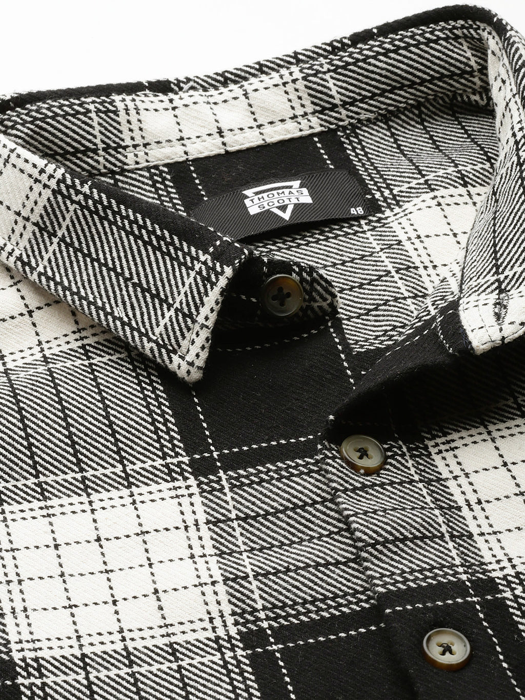 Thomas Scott Men Black Plus Size Long Sleeves Regular Fit Tartan Checks Woven Shirt