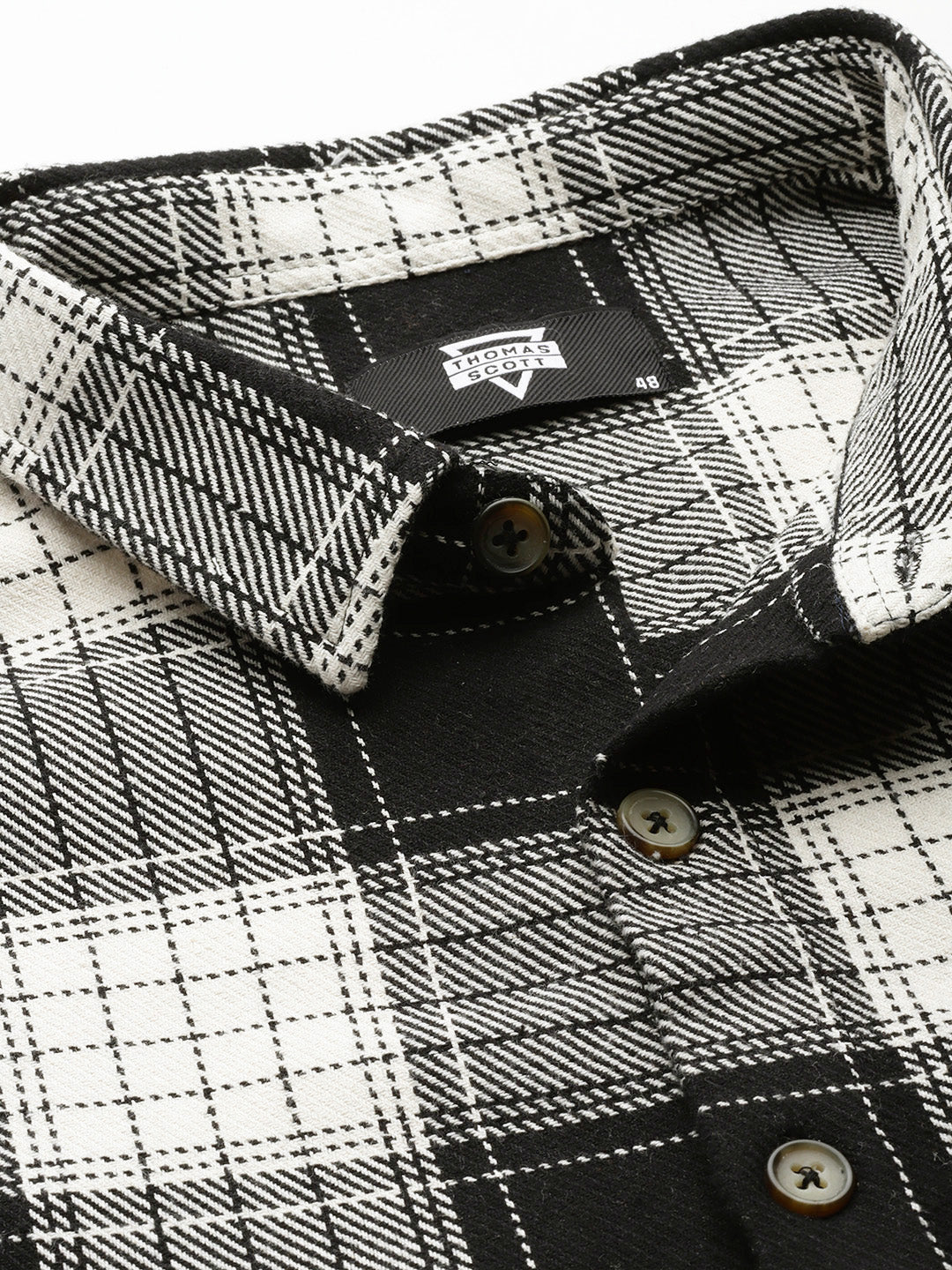 Thomas Scott Men Black Plus Size Long Sleeves Regular Fit Tartan Checks Woven Shirt