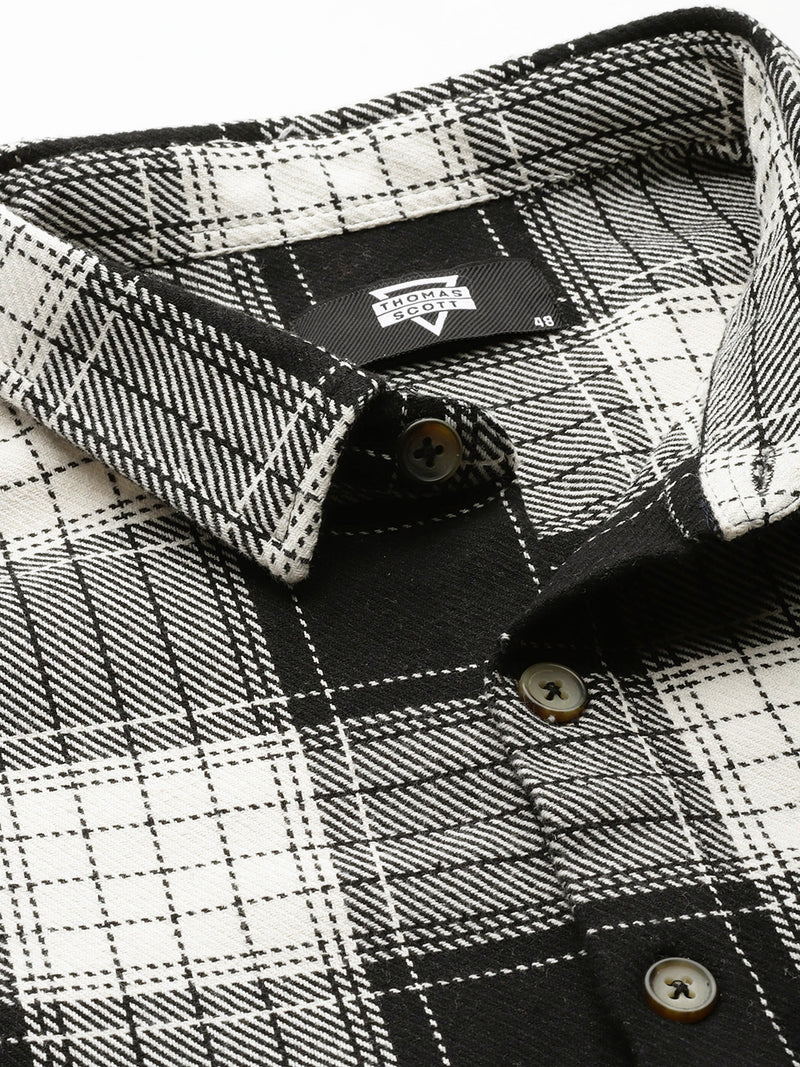 Thomas Scott Men Black Plus Size Long Sleeves Regular Fit Tartan Checks Woven Shirt
