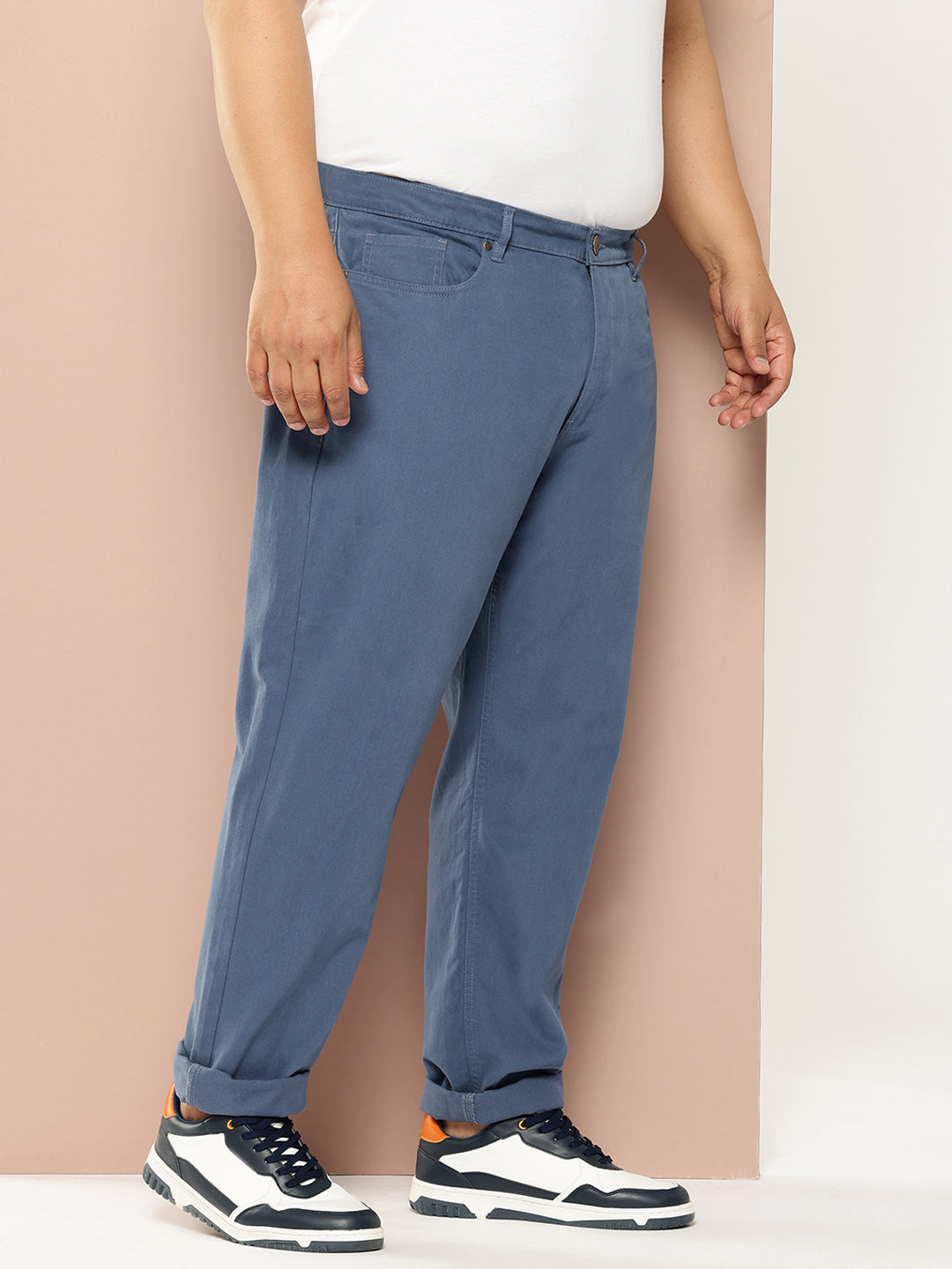 Thomas Scott Men Blue Plus Size Regular fit Mid-rise Cotton Woven Chino Trouser