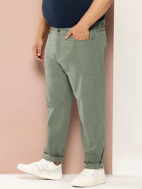 Olive Plus Size Regular fit Mid-rise Cotton Woven Chino Trouser For Men