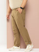 Khaki Plus Size Regular Fit Mid-Rise Solid Woven Trouser For Men