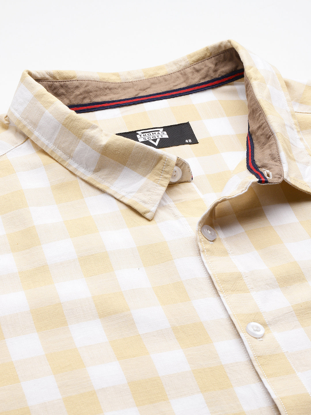 Thomas Scott Men Beige Plus Size Regular Fit Long Sleeves Tartan Checks Casual Shirt
