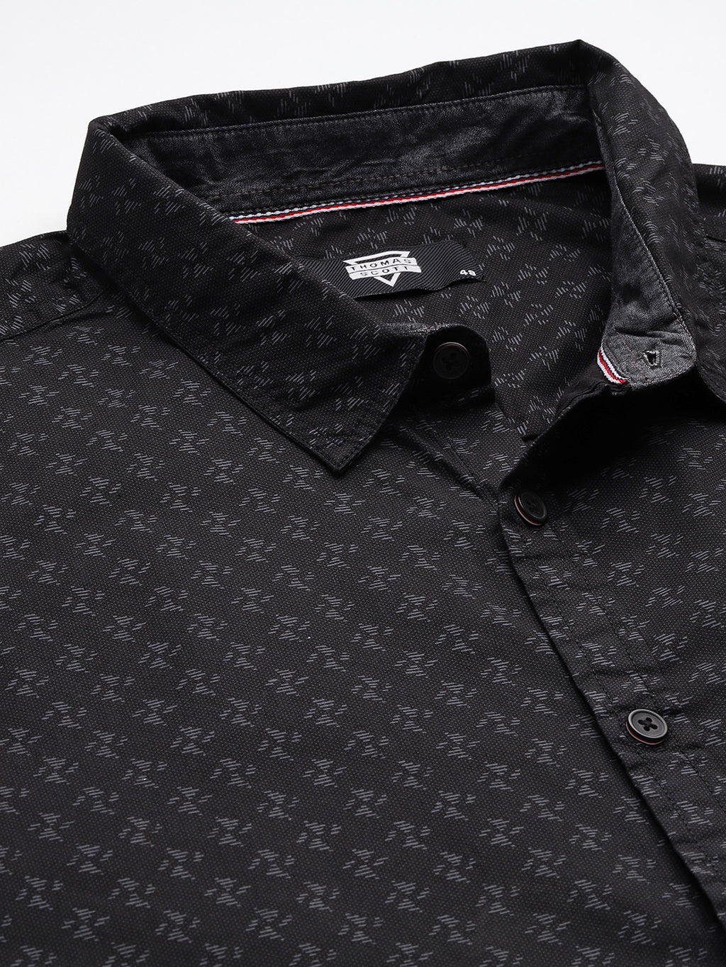 Thomas Scott Men Black Plus Size Regular Fit Short Sleeves Geometric Printed Woven Casual Shirt