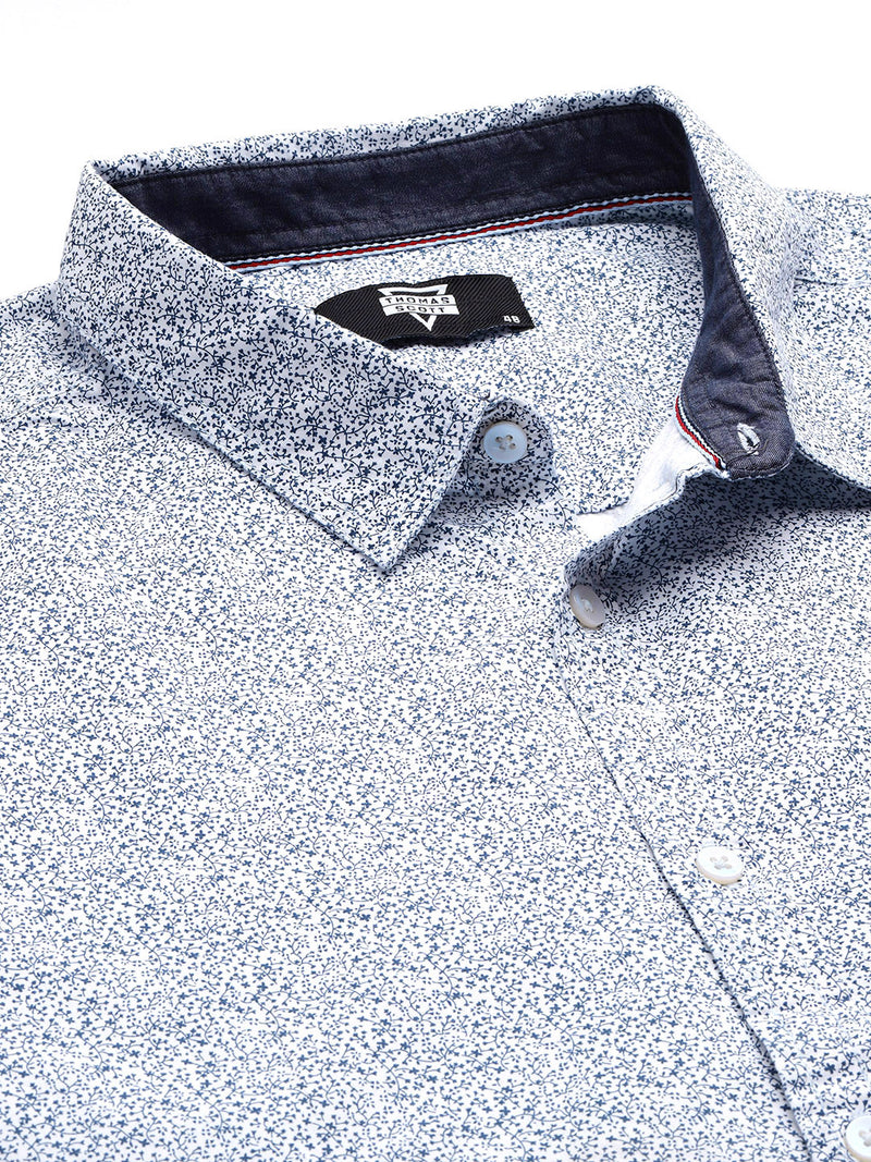Thomas Scott Men Blue Plus Size Regular Fit Short Sleeves Floral Printed Woven Casual Shirt