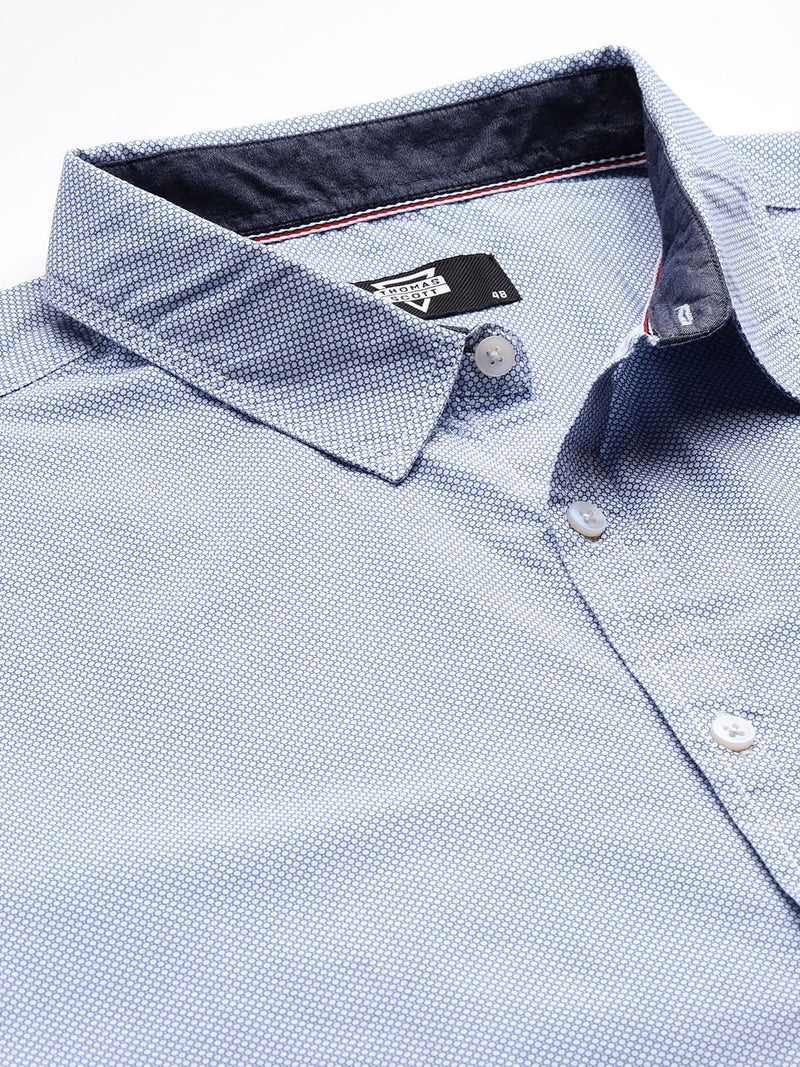 Thomas Scott Men Blue Plus Size Regular Fit Short Sleeves Micro Ditsy Printed Woven Casual Shirt