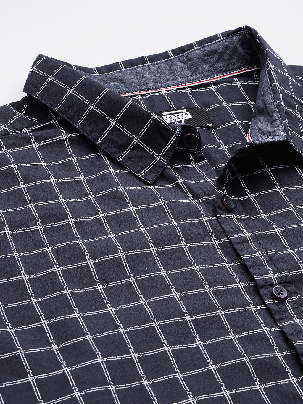 Thomas Scott Men Navy Plus Size Regular Fit Short Sleeves Windowpane Checks Woven Casual Shirt