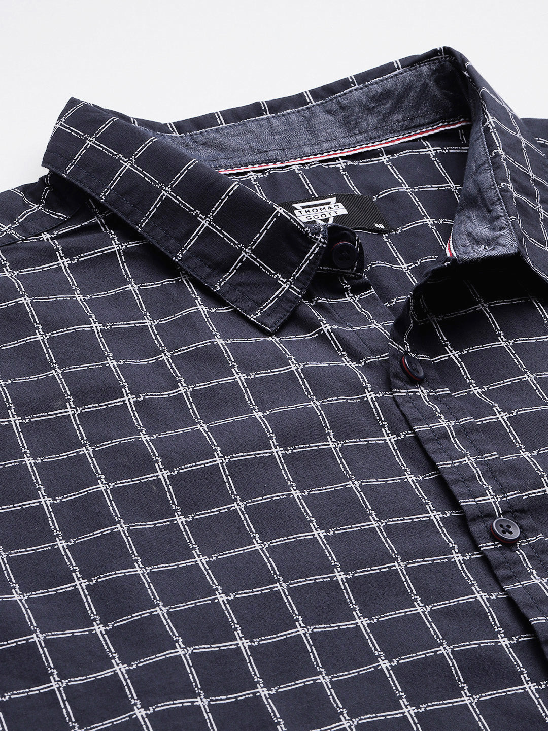 Thomas Scott Men Navy Plus Size Regular Fit Short Sleeves Windowpane Checks Woven Casual Shirt