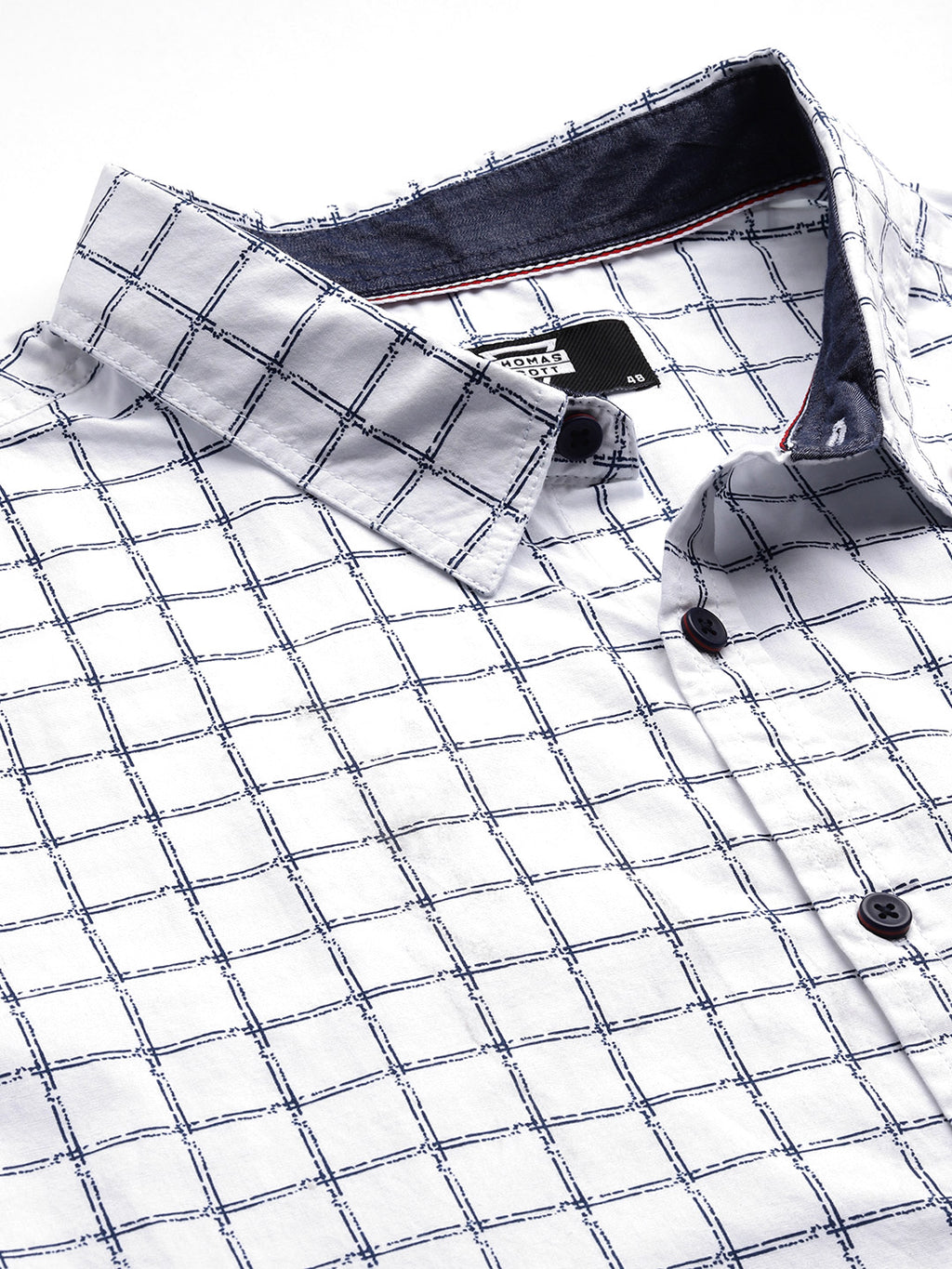Thomas Scott Men White Plus Size Regular Fit Short Sleeves Windowpane Checks Woven Casual Shirt