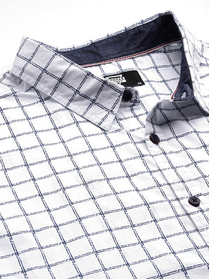 Thomas Scott Men White Plus Size Regular Fit Short Sleeves Windowpane Checks Woven Casual Shirt