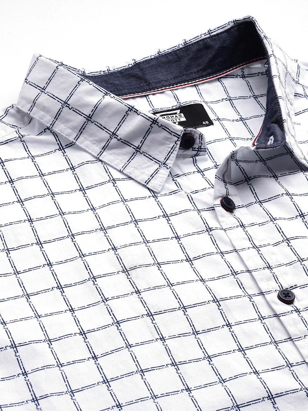 Thomas Scott Men White Plus Size Regular Fit Short Sleeves Windowpane Checks Woven Casual Shirt