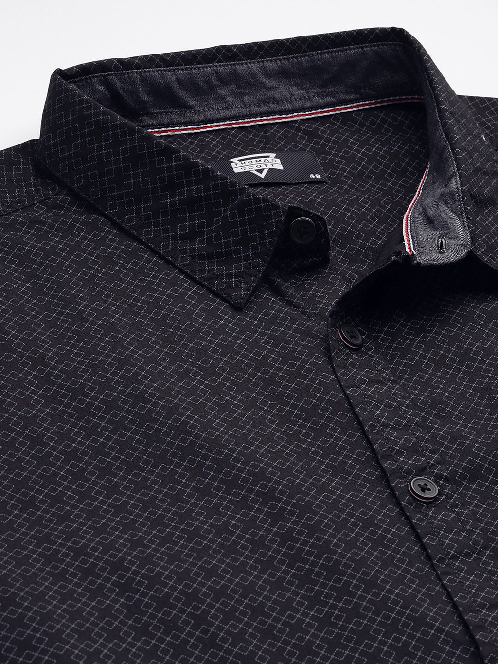 Thomas Scott Men Black Plus Size Regular Fit Short Sleeves Geometric Printed Woven Casual Shirt