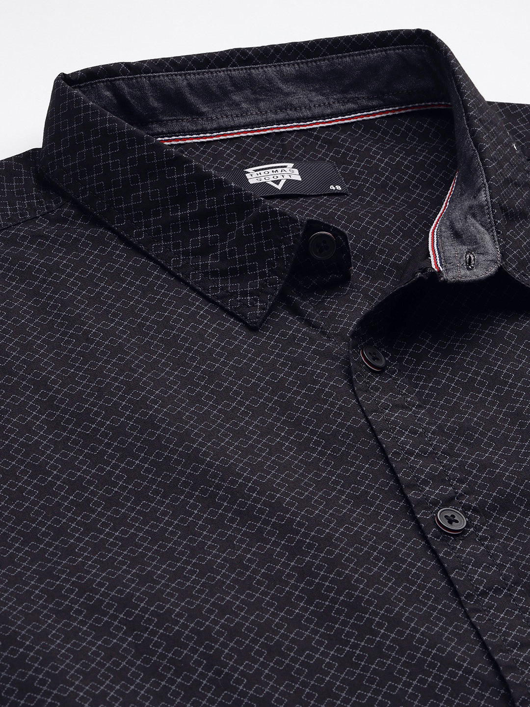 Thomas Scott Men Black Plus Size Regular Fit Short Sleeves Geometric Printed Woven Casual Shirt