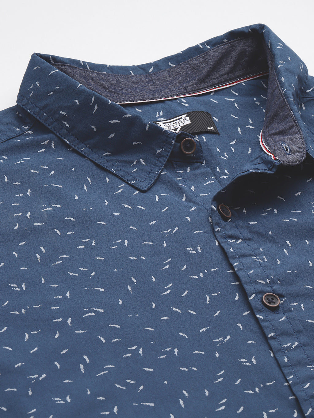 Thomas Scott Men Navy Plus Size Regular Fit Short Sleeves Micro Ditsy Printed Woven Casual Shirt