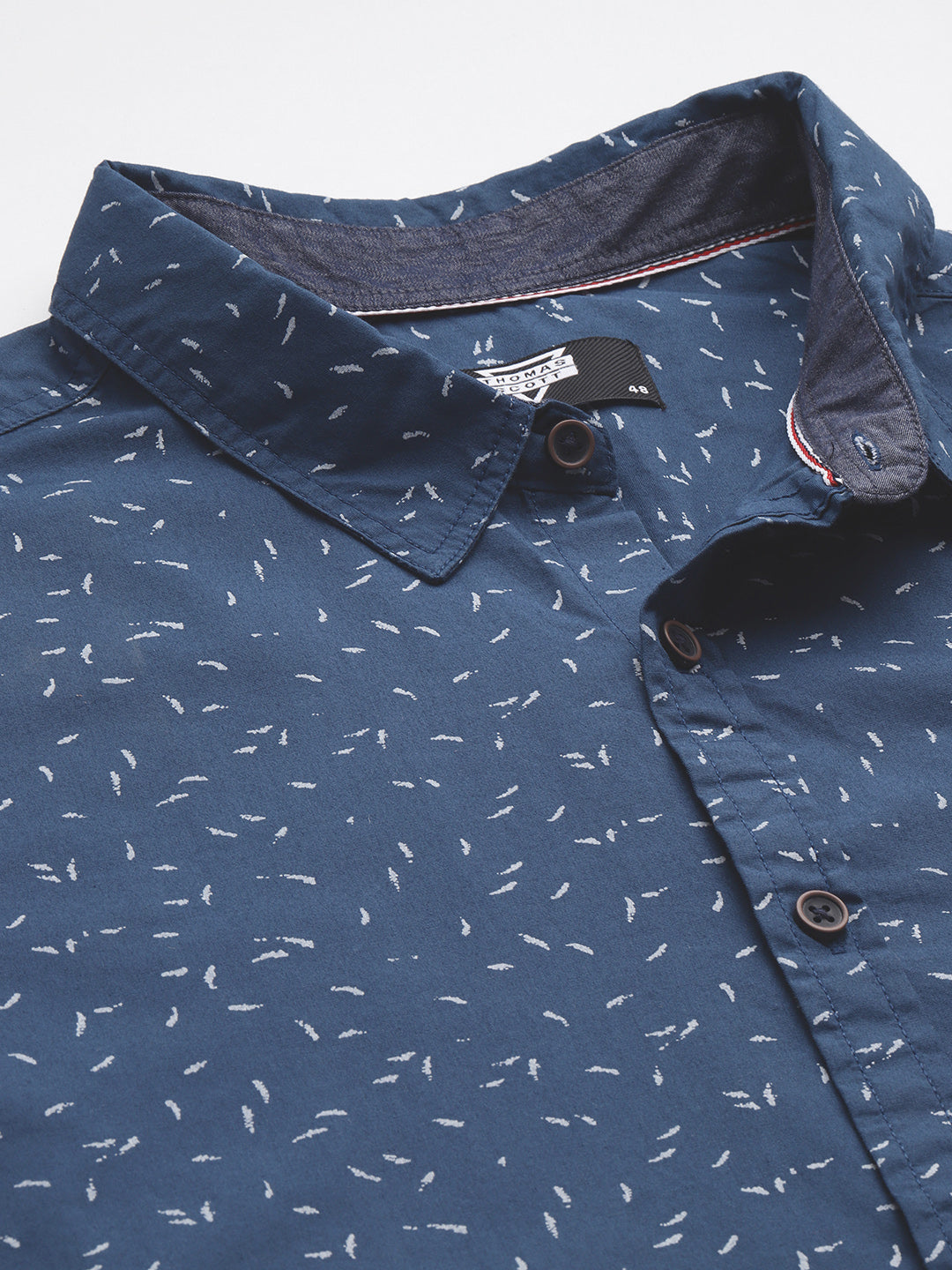 Thomas Scott Men Navy Plus Size Regular Fit Short Sleeves Micro Ditsy Printed Woven Casual Shirt