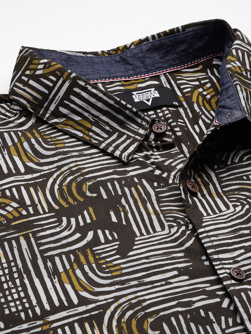 Thomas Scott Men Green Plus Size Regular Fit Short Sleeves Graphic Print Woven Casual Shirt