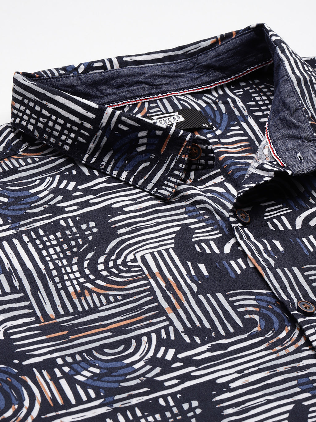 Thomas Scott Men Navy Plus Size Regular Fit Short Sleeves Graphic Print Woven Casual Shirt