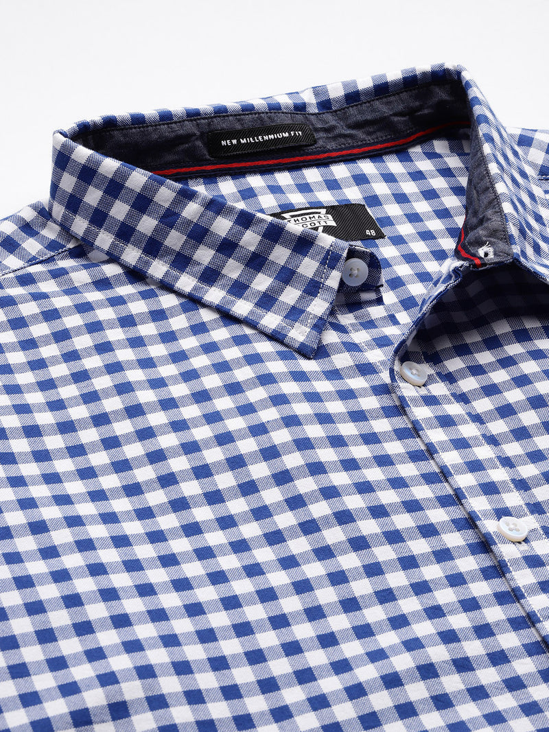 Thomas Scott Men RoyalBlue Plus Size Regular Fit Long Sleeves Gingham Checks Woven Casual Shirt
