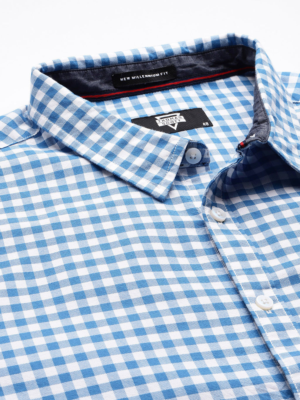 Thomas Scott Men Blue Plus Size Regular Fit Long Sleeves Gingham Checks Woven Casual Shirt
