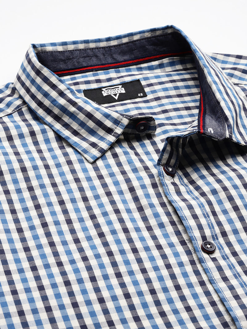 Thomas Scott Men Navy Plus Size Regular Fit Long Sleeves Gingham Checks Woven Casual Shirt