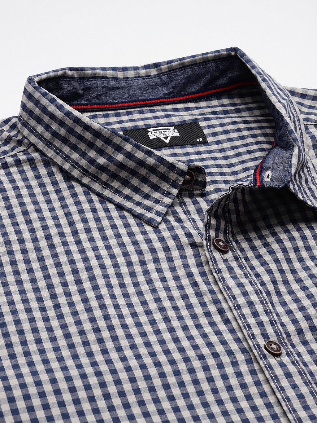 Thomas Scott Men Navy Plus Size Regular Fit Long Sleeves Gingham Checks Woven Casual Shirt