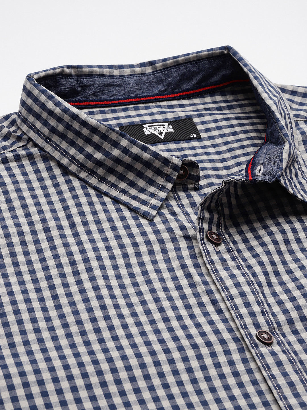 Thomas Scott Men Navy Plus Size Regular Fit Long Sleeves Gingham Checks Woven Casual Shirt
