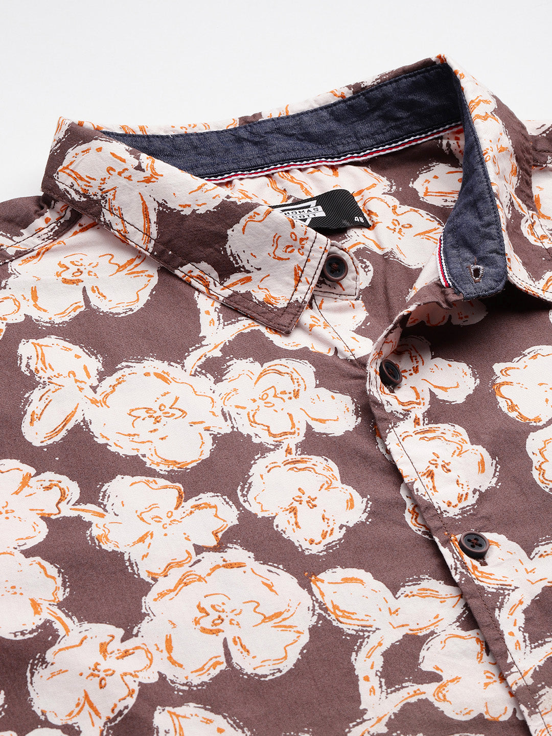 Thomas Scott Men Brown Plus Size Regular Fit Short Sleeves Floral Printed Woven Casual Shirt