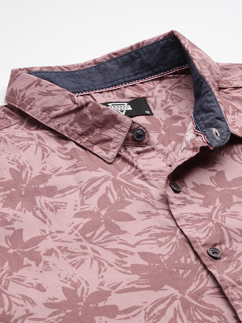 Thomas Scott Men Pink Plus Size Regular Fit Short Sleeves Spread Collar Floral Print Woven Casual Shirt