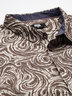 Thomas Scott Men Green Plus Size Regular Fit Short Sleeves Abstract Print Woven Casual Shirt