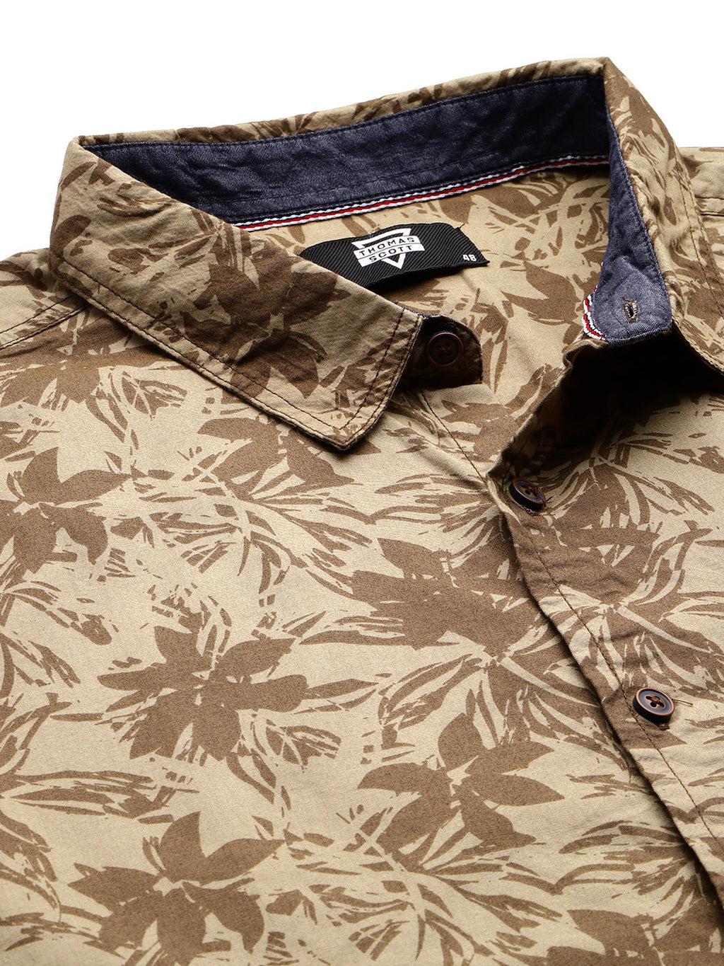 Thomas Scott Men Olive Plus Size Regular Fit Short Sleeves Spread Collar Floral Print Woven Casual Shirt