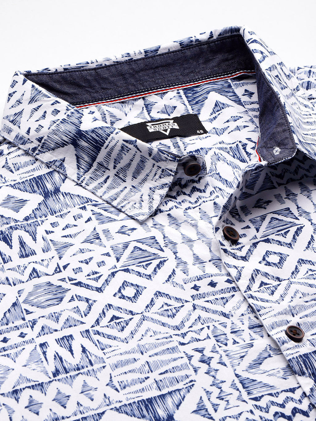 Thomas Scott Men Blue Plus Size Regular Fit Short Sleeves Geometric Print Woven Casual Shirt