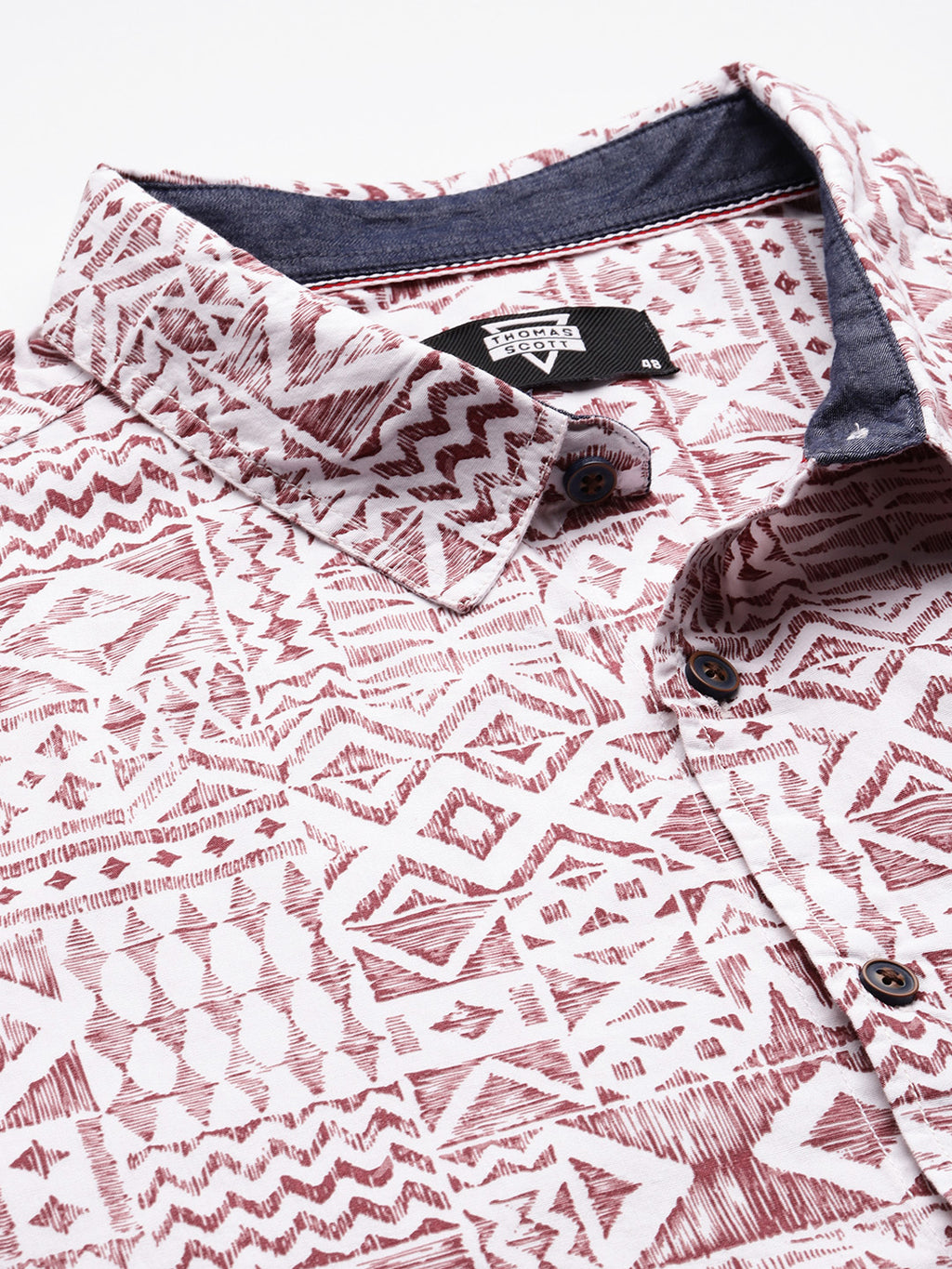 Thomas Scott Men Red Plus Size Regular Fit Short Sleeves Geometric Print Woven Casual Shirt