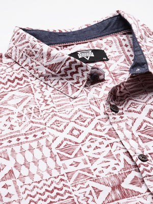 Thomas Scott Men Red Plus Size Regular Fit Short Sleeves Geometric Print Woven Casual Shirt