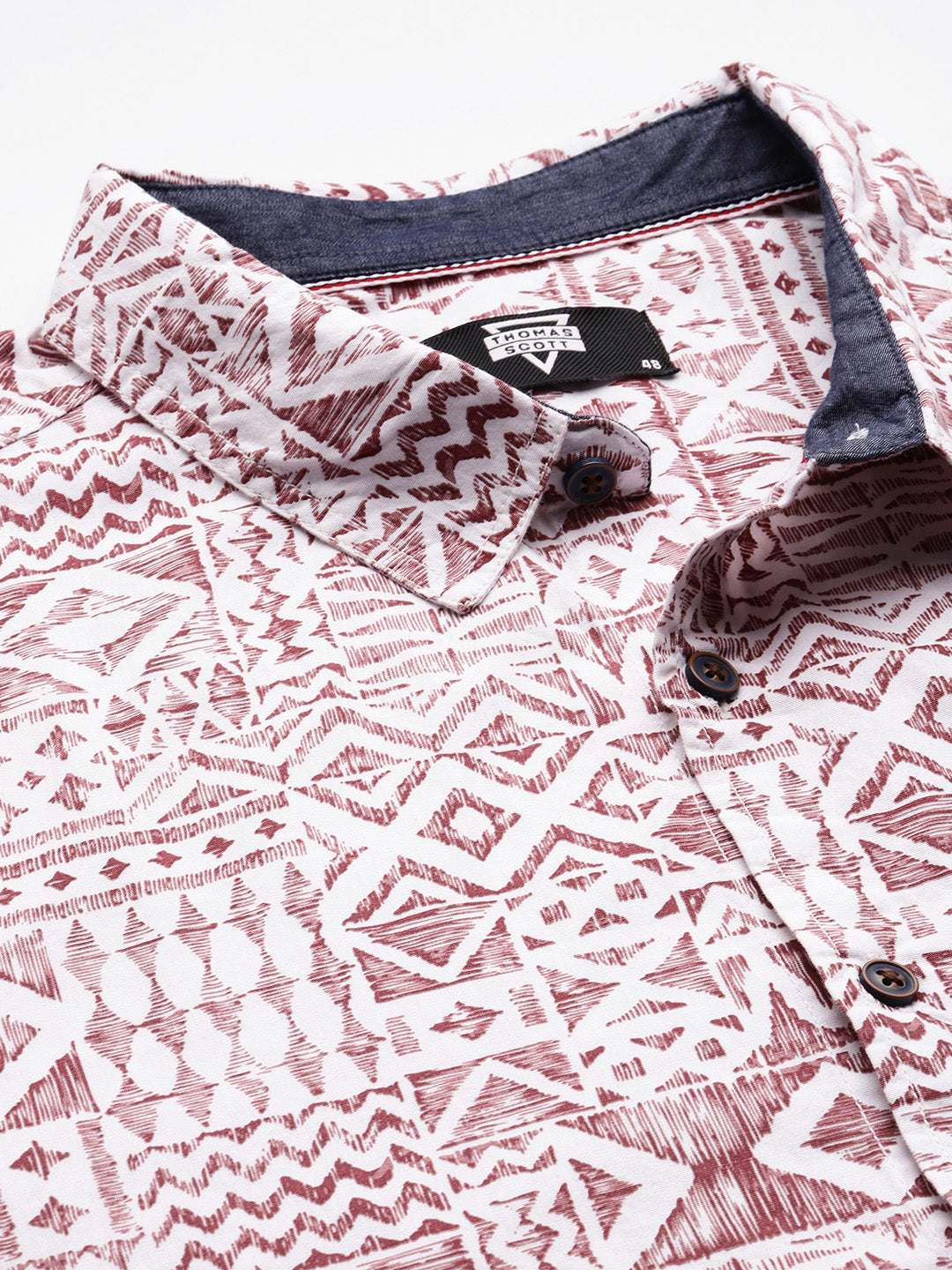 Thomas Scott Men Red Plus Size Regular Fit Short Sleeves Geometric Print Woven Casual Shirt