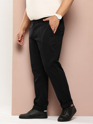 Thomas Scott Men Black Plus Size Mid-Rise Regular Fit Woven Chinos Trouser