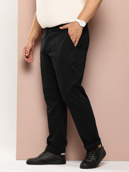 Thomas Scott Men Black Plus Size Mid-Rise Regular Fit Woven Chinos Trouser