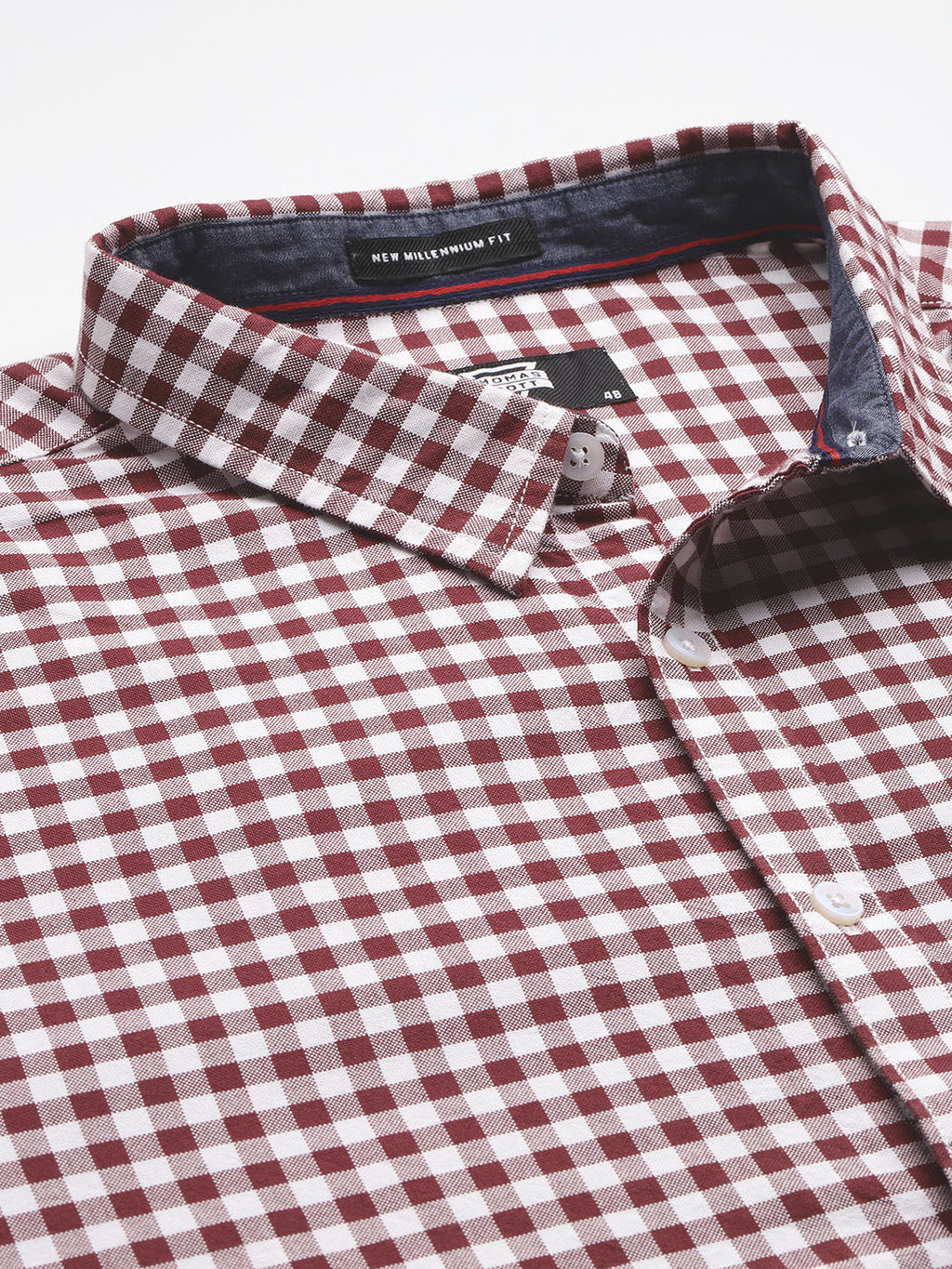 Thomas Scott Men Maroon Plus Size Regular Fit Long Sleeves Gingham Checks Woven Shirt