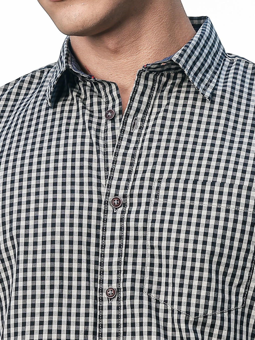 Thomas Scott Men Black Slim Fit Long Sleeves Gingham Checks Woven Casual Shirt